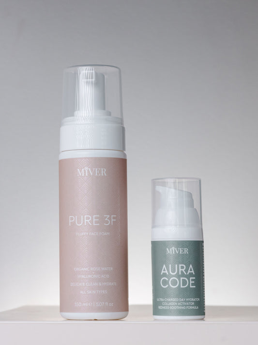 PURE 3F измивна пяна и AURA CODE дневен хидратант